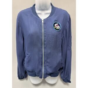 Anna Cai Francescas Tish Roller Blade Navy Lined Bomber Jacket-Size Large